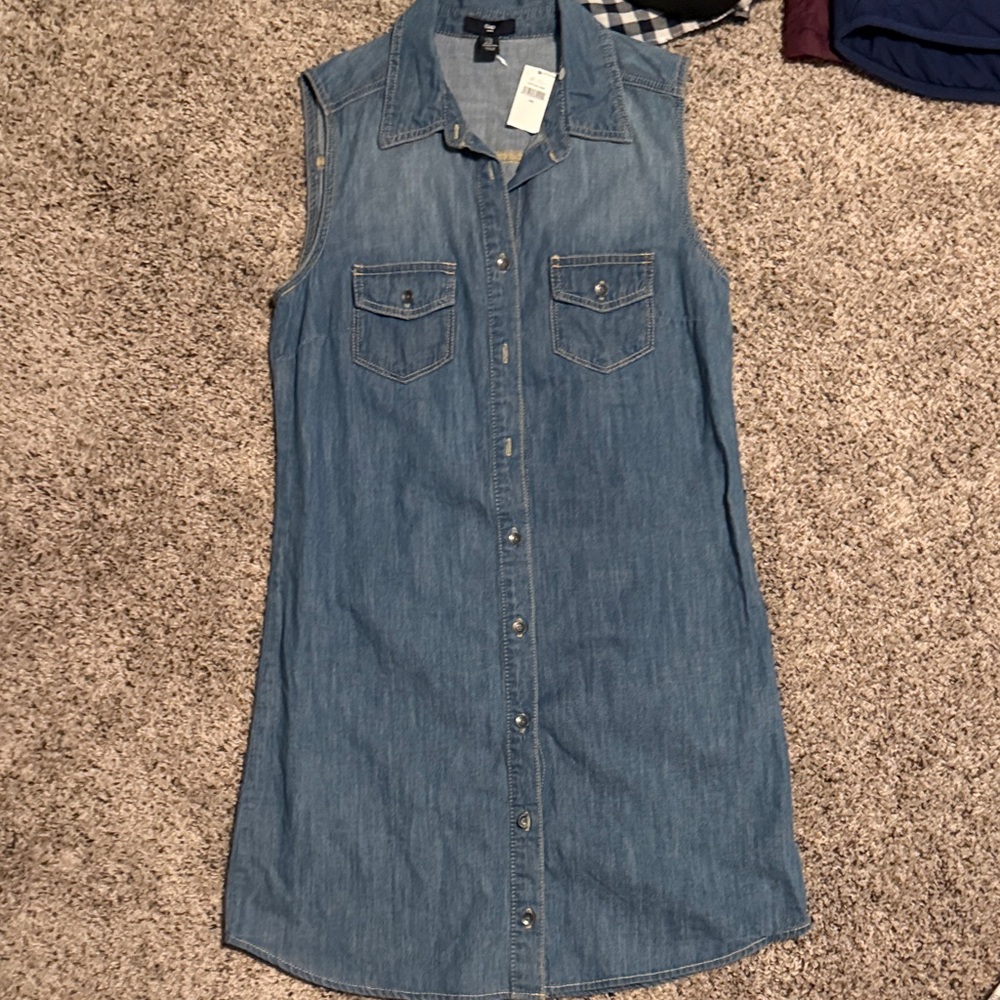 GAP Blue Denim Button-Down Mini Dress